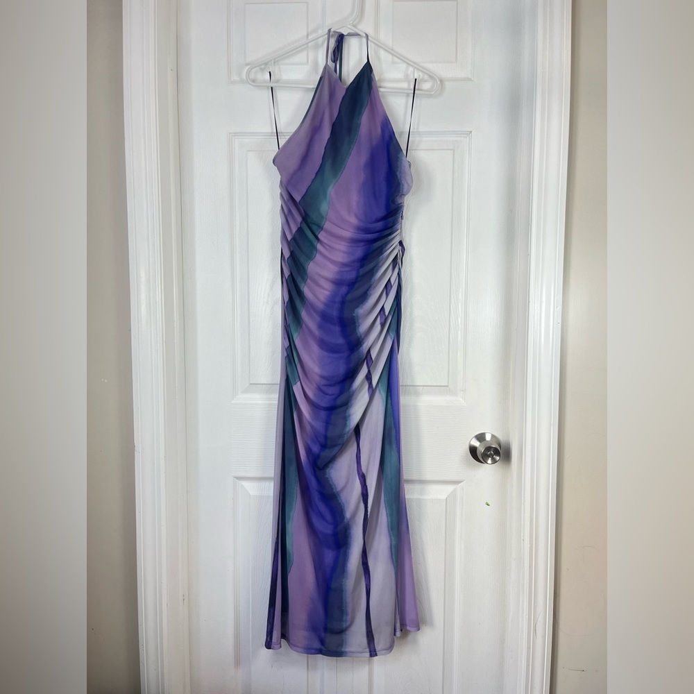 Zara Purple Marble Print Halter Midi Dress Size Large - Picture 2 of 8